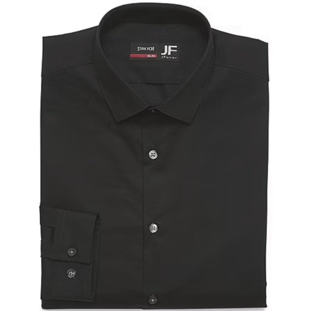 J. Ferrar Big and Tall Mens Long Sleeve Dress Shirt (Black, 18 1/2, 36-37 Big)